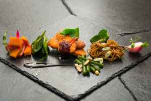 gourmet food on a slate plate at the exchange in Fort Collins